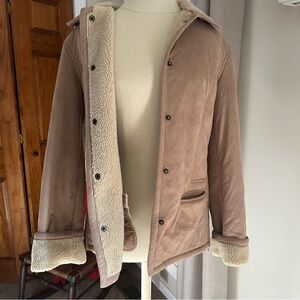 Gallery | Beige Faux Suede Jacket with Shearling Trim | S